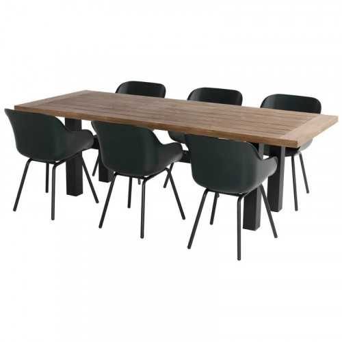 Table de jardin 240 cm en teck + 6 chaises en résine vertes - CHALET & JARDIN