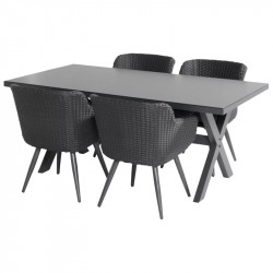 Ensemble table verre céramique + 4 fauteuils résine tressée - CHALET & JARDIN