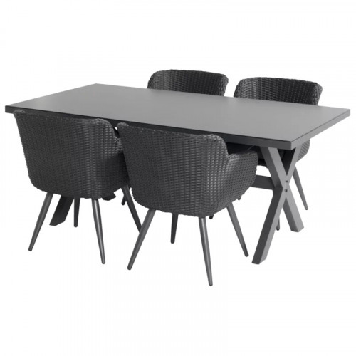 Ensemble table verre céramique + 4 fauteuils résine tressée - CHALET & JARDIN