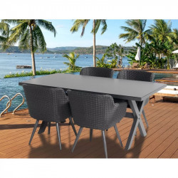Ensemble table verre céramique + 4 fauteuils résine tressée - CHALET & JARDIN