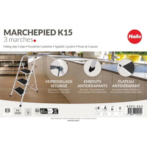 Marchepied acier 3 marches – Hailo K15 - hauteur travail 2,70M - HAILO