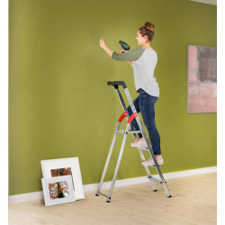 Escabeau aluminium pliable - 4 marches - Hailo L60 – Sécurisé et ultra léger - 2,85M - HAILO