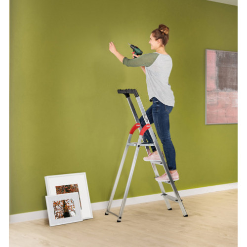 Escabeau aluminium pliable - 4 marches - Hailo L60 – Sécurisé et ultra léger - 2,85M - HAILO
