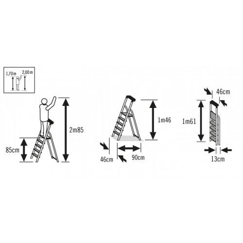 Escabeau aluminium pliable - 4 marches - Hailo L60 – Sécurisé et ultra léger - 2,85M - HAILO