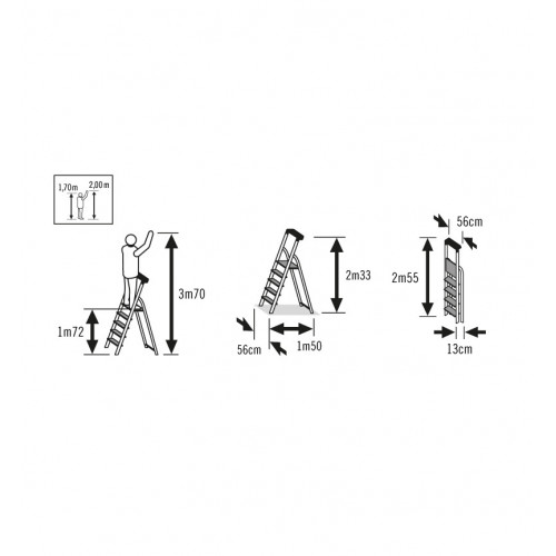 Escabeau aluminium pliable 8 marches Hailo L60 – Ultra léger et sécurisé - 3,7M - HAILO