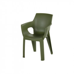 Lot de 4 chaises de jardin empilables en résine vert kaki avec accoudoirs - CHALET & JARDIN