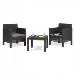 Salon de jardin 2 fauteuils + table basse résine tressée de marque CHALET & JARDIN, référence: J9034500