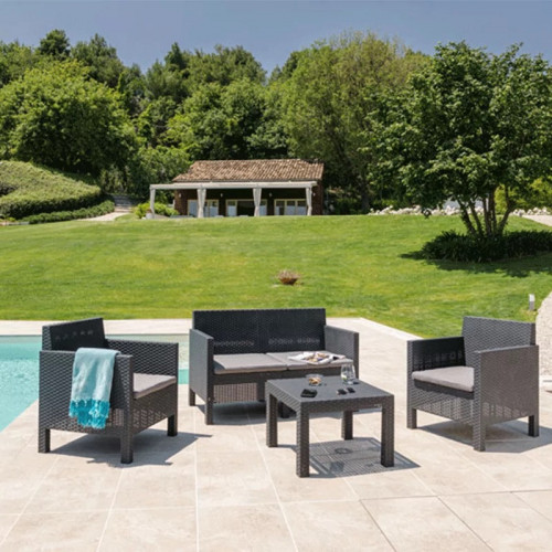 Salon de jardin 2 fauteuils + canapé 2 places + table basse résine tressée - PENELOPE - CHALET & JARDIN