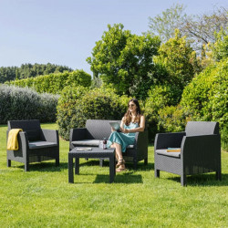 Salon de jardin 2 fauteuils + canapé 2 places + table basse résine tressée - MATHILDE - CHALET & JARDIN