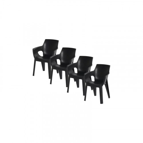 Lot de 4 chaises de jardin empilables en résine jaune avec accoudoirs - CHALET & JARDIN