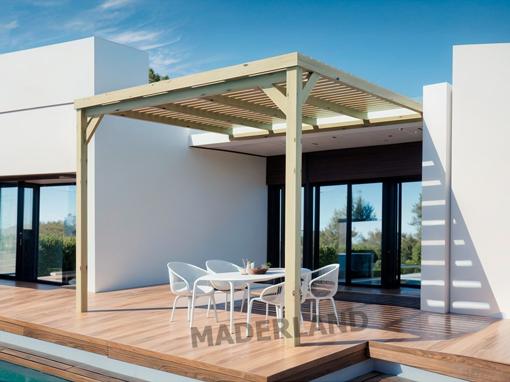 Pergola semicouverte adossée MONTPELLIER 300x300 cm traité résistance élevée - vue 2
