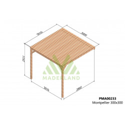 Pergola en bois adossée semi-couverte – modèle MONTPELLIER – 300 x 300 cm - Maderland