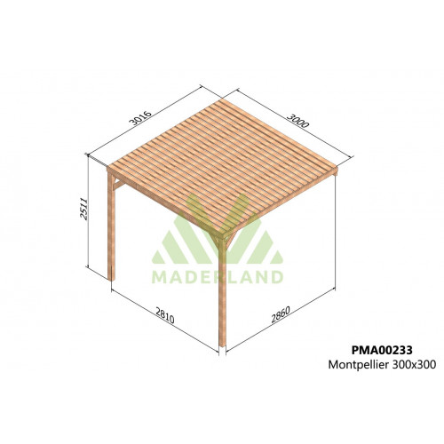 Pergola en bois adossée semi-couverte – modèle MONTPELLIER – 300 x 300 cm - Maderland