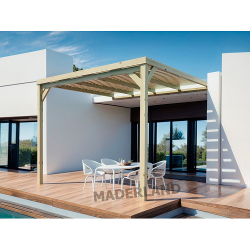 Pergola en bois adossée semi-couverte – modèle MONTPELLIER – 400 x 400 cm - Maderland