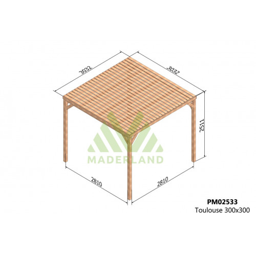 Pergola en bois autoportante – modèle TOULOUSE – 300 x 300 cm - Maderland