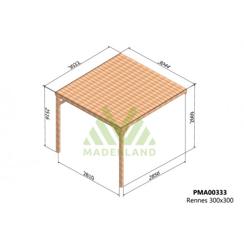 Pergola en bois adossée – modèle RENNES – 300 x 300 cm - Maderland
