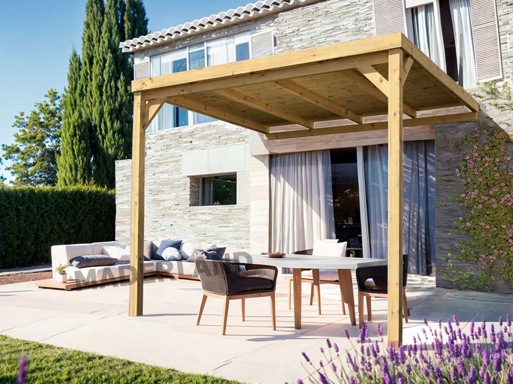 Pergola adossée avec toit RENNES 400x400 cm traité résistance élevée - vue 2