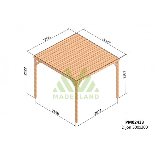 Pergola en bois autoportante – modèle DIJON – 300 x 300 cm - Maderland