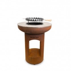 Barbecue sur pied acier Corten - Plancha Ø98 cm - Four à pizza intégré - Grille et kit brochettes inclus de marque Boschmarin, référence: J9043800