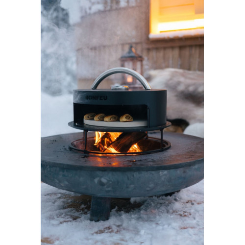 Barbecue sur pied acier Corten - Plancha Ø98 cm - Four à pizza intégré - Grille et kit brochettes inclus - Boschmarin