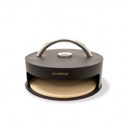 Barbecue sur pied acier Corten - Plancha Ø98 cm - Four à pizza intégré - Grille et kit brochettes inclus - Boschmarin