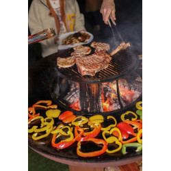 Barbecue sur pied acier Corten - Plancha Ø98 cm - Four à pizza intégré - Grille et kit brochettes inclus - Boschmarin