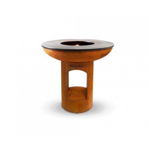 Barbecue sur pied acier Corten - Plancha Ø98 cm - Four à pizza intégré - Grille et kit brochettes inclus - Boschmarin