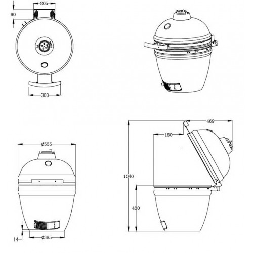 Barbecue Kamado Diamond L56 noir - Ø47.8 cm - Design diamant - Housse et déflecteur inclus - Boschmarin