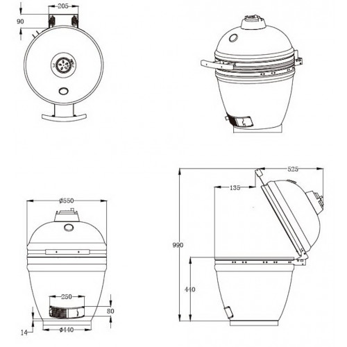 Barbecue Kamado L55 vert - Ø46.8 cm - Céramique émaillée - Housse + déflecteur inclus - Boschmarin