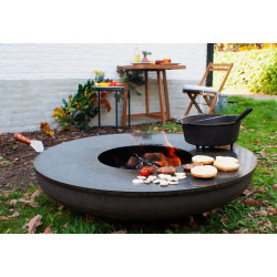 Brasero acier Corten Ø80 cm - Plancha + Grille incluses - Idéal pour terrasse - Boschmarin