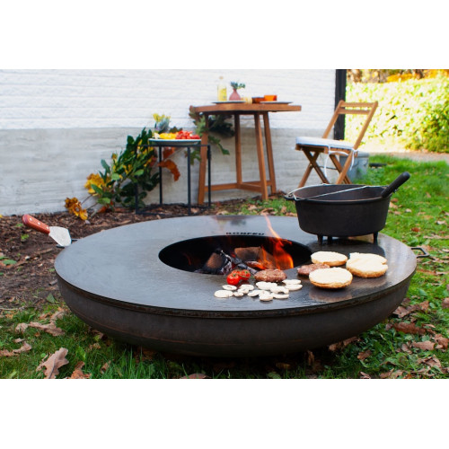 Brasero acier Corten Ø80 cm - Plancha + Grille incluses - Idéal pour terrasse - Boschmarin