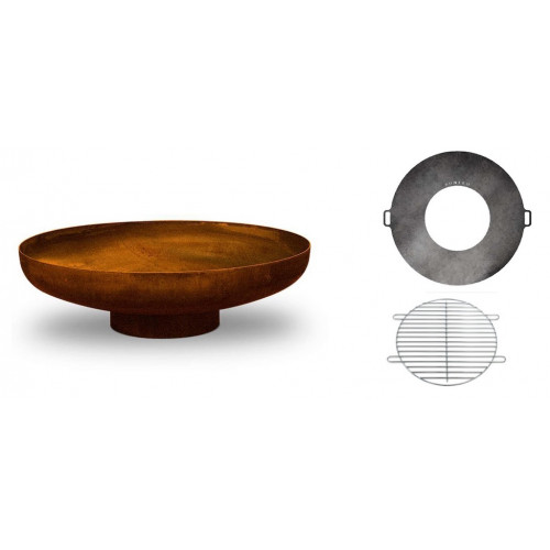 Brasero acier Corten Ø80 cm - Plancha + Grille incluses - Idéal pour terrasse - Boschmarin