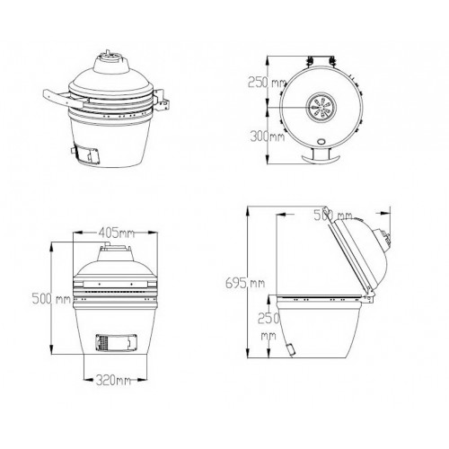 Barbecue Kamado Medium Ø32.5 cm - Noir céramique - Cuisson directe & indirecte - Support inclus - Boschmarin