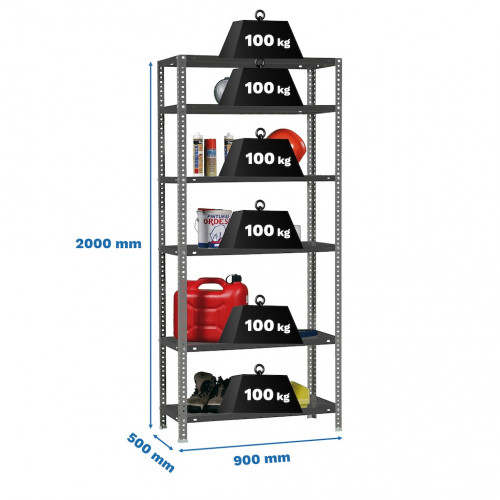 Étagère métallique avec vis – COMFORT 6 500 antracita – 6 niveaux – 100 kg par étagère – 2000x900x500 mm - Simonrack