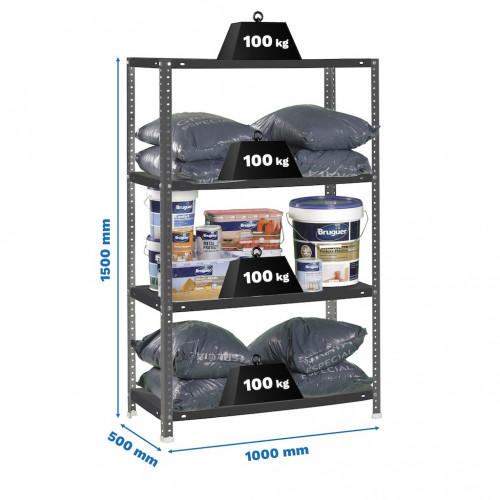 Étagère métallique avec vis – 4 niveaux – 100 kg par étagère – 1500x1000x500 mm - Simonrack