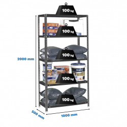 Étagère métallique avec vis – 5 niveaux – 100 kg par étagère – 2000x1000x500 mm - Simonrack