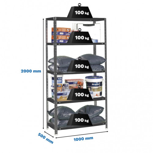 Étagère métallique avec vis – 5 niveaux – 100 kg par étagère – 2000x1000x500 mm - Simonrack