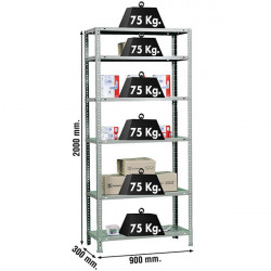 Étagère métallique avec vis – ADVANTAGE 6 300 galvanisé – 6 niveaux – 75 kg par étagère – 2000x900x300 mm - Simonrack
