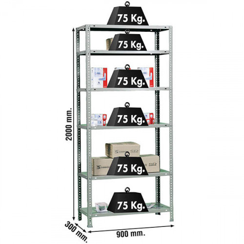 Étagère métallique avec vis – ADVANTAGE 6 300 galvanisé – 6 niveaux – 75 kg par étagère – 2000x900x300 mm - Simonrack