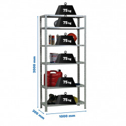 Étagère métallique avec vis – ADVANTAGE PLUS 6 galvanisé – 6 niveaux – 75 kg par étagère – 2000x1000x300 mm - Simonrack