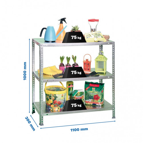 Étagère métallique avec vis – ADVANTAGE SUPERPLUS 3 galvanisé – 3 niveaux – 75 kg par étagère – 1000x1100x300 mm - Simonrack