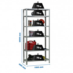 Étagère métallique avec vis – ADVANTAGE SUPERPLUS 6 400 galvanisé – 6 niveaux – 75 kg par étagère – 2000x1100x400 mm - Simonrack