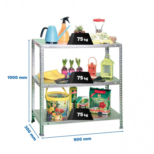 Étagère métallique avec vis – ADVANTAGE 3 galvanisé – 3 niveaux – 75 kg par étagère – 1000x900x300 mm - Simonrack
