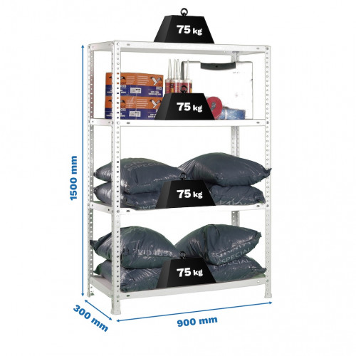Étagère métallique avec vis – ADVANTAGE 4 galvanisé – 4 niveaux – 75 kg par étagère – 1500x900x300 mm - Simonrack