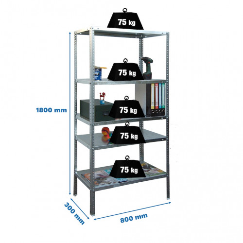 Étagère métallique avec vis – ADVANTAGE MINI 5 300 galvanisé – 5 niveaux – 75 kg par étagère – 1800x800x300 mm - Simonrack