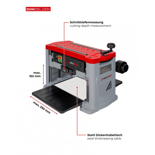 Raboteuse stationnaire – DHM330_230V – 330 mm – Table acier – 1500 W – Lames réversibles – 230 V - Holzmann