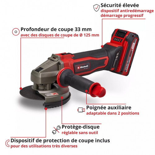 Meuleuse d’angle sans fil – TE-AG 18/125-2 Li (1 x 4,0 Ah) – 18V – Ø125 mm - EINHELL