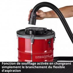Aspirateur à cendres – 850 W – 175 mbar – Cuve métal 20 L – Tuyau 1,2 m – Filtration double – Roulettes pivotantes - EINHELL