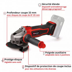 Meuleuse d’angle sans fil – TE-AG 18/125-2 Li – Ø 125 mm – 18 V – 8 500 tr/min – Solo – Profondeur 33 mm – Poignée 2 positions - EINHELL 