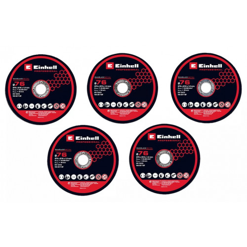 Kit de 5 disques de coupe fins – 76 mm – Métal – Alésage 10 mm - EINHELL 